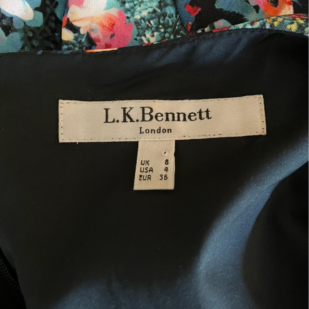 L.K. Bennett Blue Floral Print Knee-Length Marli Dress size 4 - Picture 8 of 9